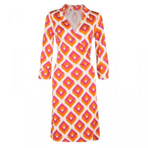Pre Owned Diane Von Furstenberg Vintage Cube Printed Silk Jersey Justin Wrap Dress L