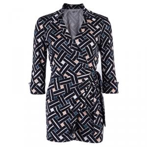 Pre Owned Diane Von Furstenberg Printed Long Sleeve Skylar PlaySuit M