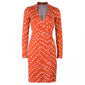 Pre Owned Diane von Furstenberg Tangerine Dotted New Jeanne Two Wrap Dress XS