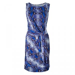 Pre Owned Diane von Furstenberg Blue Snake Print Silk New Della Dress L