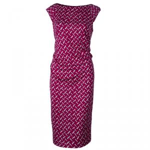 Pre Owned Diane Von Furstenberg Pink Printed Gabi Silk Jersey Dress L