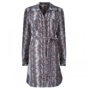 Pre Owned Diane von Furstenberg Brown Snake Print Silk Polly Dress L