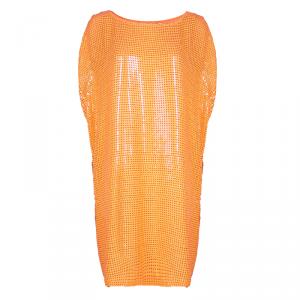 Pre Owned Diane von Furstenberg Neon Orange Kei Embellished Top L