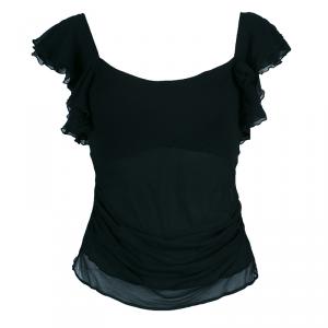 Pre Owned Diane Von Furstenberg Christa Black Silk Ruffle Top S