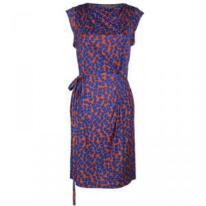 Pre Owned Diane von Furstenberg Amberlin Orange Print Belted Dress S