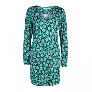 Pre Owned Diane von Furstenberg Leaf Print Long Sleeve Reina Dress L