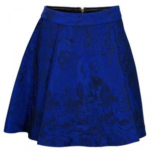 Pre Owned Diane von Furstenberg White/Blue Leopard Print Gemma Skirt XS