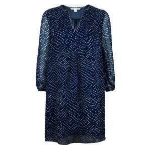Pre Owned Diane Von Furstenberg Blue Dotted Aria Dress XS