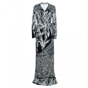Pre Owned Diane von Furstenberg Monochrome Printed Georgina Maxi Wrap Dress XL