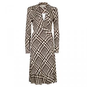 Pre Owned Diane Von Furstenberg Boka Brown Print Wrap Dress L