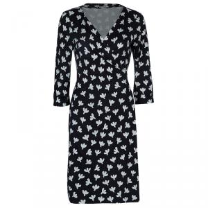Pre Owned Diane von Furstenberg Monochrome Print New Julian Wrap Dress M
