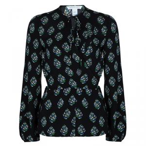 Pre Owned Diane Von Furstenberg Black Printed Nove Long Sleeve Top M