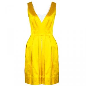 Pre Owned Diane von Furstenberg Yellow Pleated Eliza Dress M