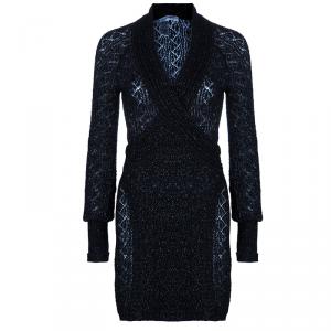 Diane von Furstenberg Black Glitter Besos Wrap Around Cardigan S
