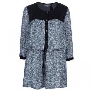 Pre Owned Diane von Furstenberg Monochrome Marcy Print Chiffon Dress XL