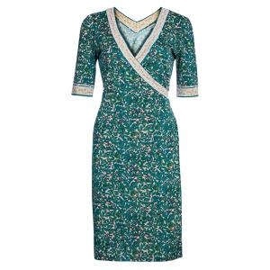 Pre Owned Diane von Furstenberg Turquoise Print Silk Wrap Dress S