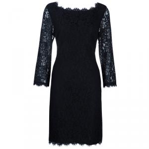 Pre Owned Diane Von Furstenberg Black Lace Zarita Dress XL