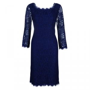 Pre Owned Diane von Furstenberg Blue Zarita  Lace Dress L