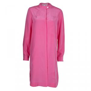 Pre Owned Diane Von Furstenberg Hot Pink Marianna Silk Shirt Dress M