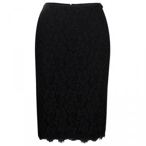 Pre Owned Diane Von Furstenberg Black Lace Scalloped Bottom Scotia Skirt L