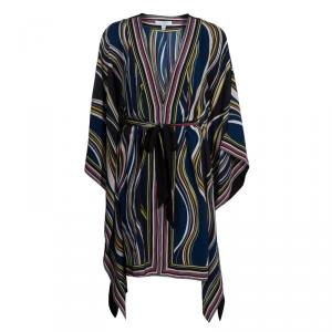 Pre Owned Diane Von Furstenberg Multicolor Striped Silk Belted Denisa Kaftan M