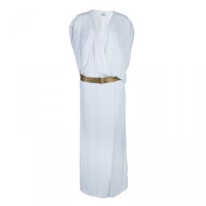 Pre Owned Diane Von Furstenberg White Crepe Draped Front Juliette Belted Dress L