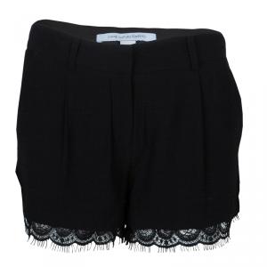 Diane Von Furstenberg Black Scalloped Lace Trim Yara Shorts S