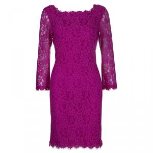 Pre Owned Diane Von Furstenberg Pink Zarita Lace Dress L