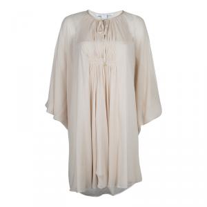 Pre Owned Diane Von Furstenberg Beige Silk New Fleurette Kimono Dress S