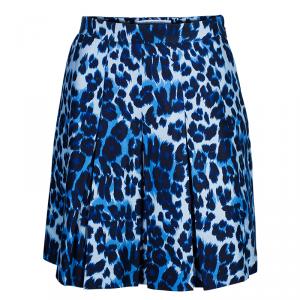 Pre Owned Diane von Furstenberg White/Blue Leopard Print Gemma Skirt XS