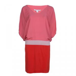 Pre Owned Diane von Furstenberg Pink Colorblock Silk Edna Dress S