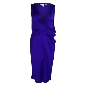 Pre Owned Diane Von Furstenberg Blue Silk Draped Annika Wrap Dress M