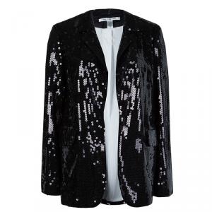 Pre Owned Diane Von Furstenberg Black Sequin Embellished Blazer M