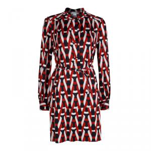 Pre Owned Diane von Furstenberg Orange Chain Print Full Sleeve Dress L