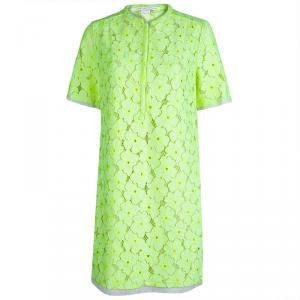 Pre Owned Diane Von Furstenberg Neon Green Floral Lace Warner Shift Dress M 