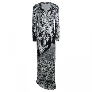 Pre Owned Diane Von Furstenberg Monochrome Printed Silk Jersey Georgina Wrap Dress XL