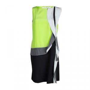 Pre Owned Diane von Furstenberg Colorblock Silk Ruffle Detail Sleeveless Shizuka Dress M