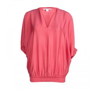 Pre Owned Diane von Furstenberg Pink Silk Batwing Sleeve Meiko Blouse P