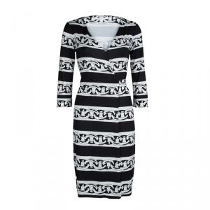 Pre Owned Diane von Furstenberg Monochrome Printed Silk Jersey New Julian Wrap Dress S