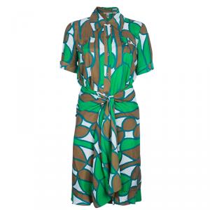 Pre Owned Diane Von Furstenberg Huahine Multicolor Shirt Knot Detail Dress L