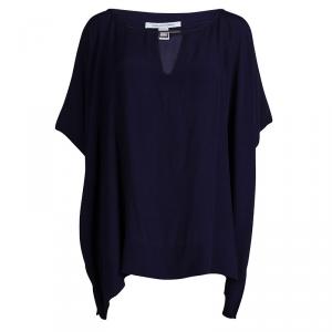 Pre Owned Diane von Furstenberg Navy Blue Oversized Beonica Top S 