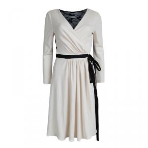 Pre Owned Diane von Furstenberg Monochrome Lace Detail Seduction Wrap Dress L