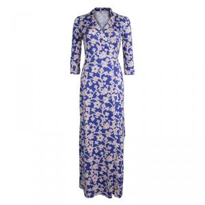 Pre Owned Diane von Furstenberg Blue Printed Silk Jersey Abigail Wrap Dress M