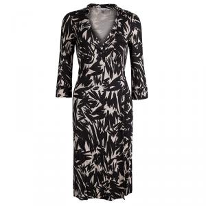 Pre Owned Diane von Furstenberg Leaf Printed Silk Jersey Justin Wrap Dress S