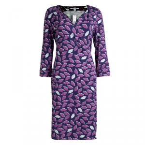 Pre Owned Diane von Furstenberg Purple Lip Print Jersey New Julian Two Wrap Dress L