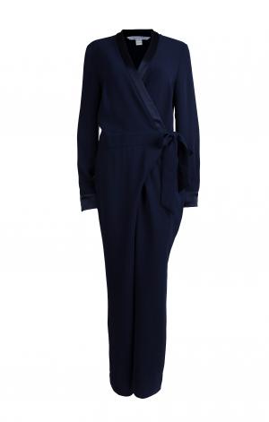 Diane von Furstenberg Navy Blue Margot Wrap Jumpsuit L