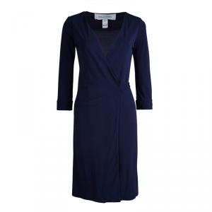 Pre Owned Diane von Furstenberg Navy Blue Knit New Julian Two Wrap Dress S