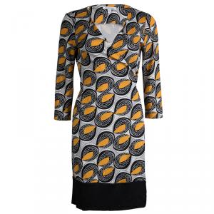 Pre Owned Diane von Furstenberg Abstract Printed Silk Naoki Wrap Dress M