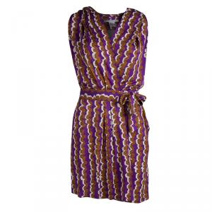 Pre Owned Diane von Furstenberg Multicolor Silk Jersey Mylene Wrap Dress S