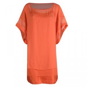 Pre Owned Diane Von Furstenberg Orange Silk Short Sleeve Umeki Dress M